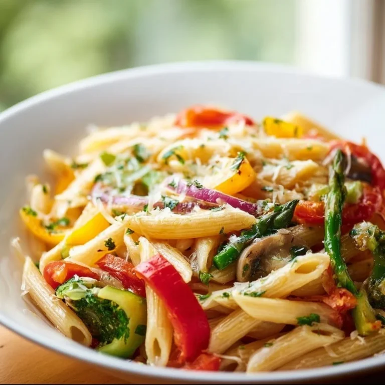 Delicious Vegetarian Pasta Primavera with vibrant vegetables.