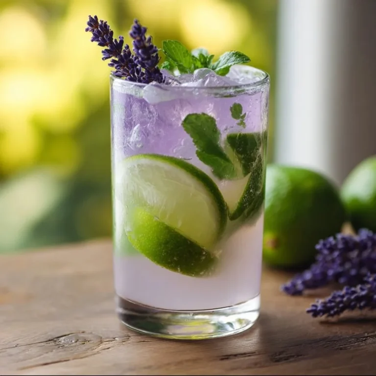 Virgin Lavender Mojito drink with mint and lavender garnish