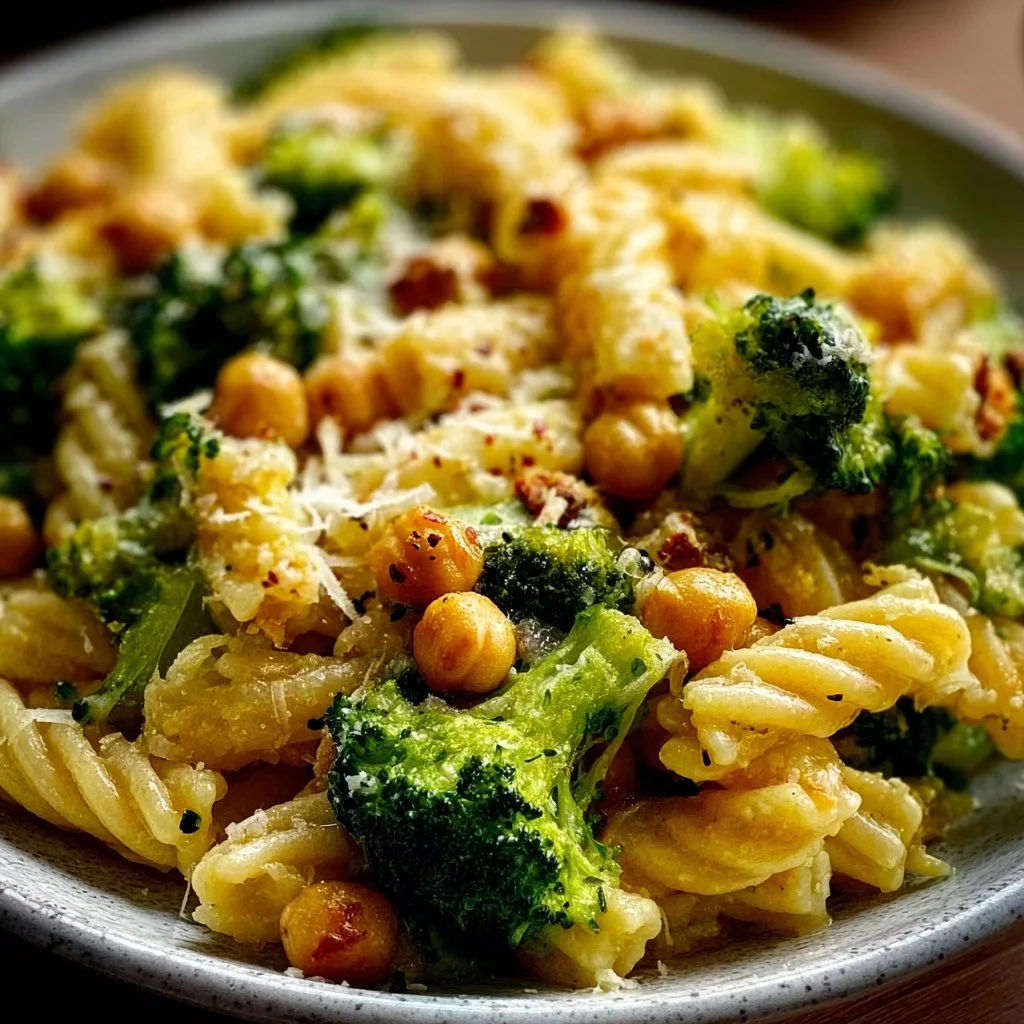 Brokkoli-Kichererbsennudeln mit Knoblauch-Olivenöl