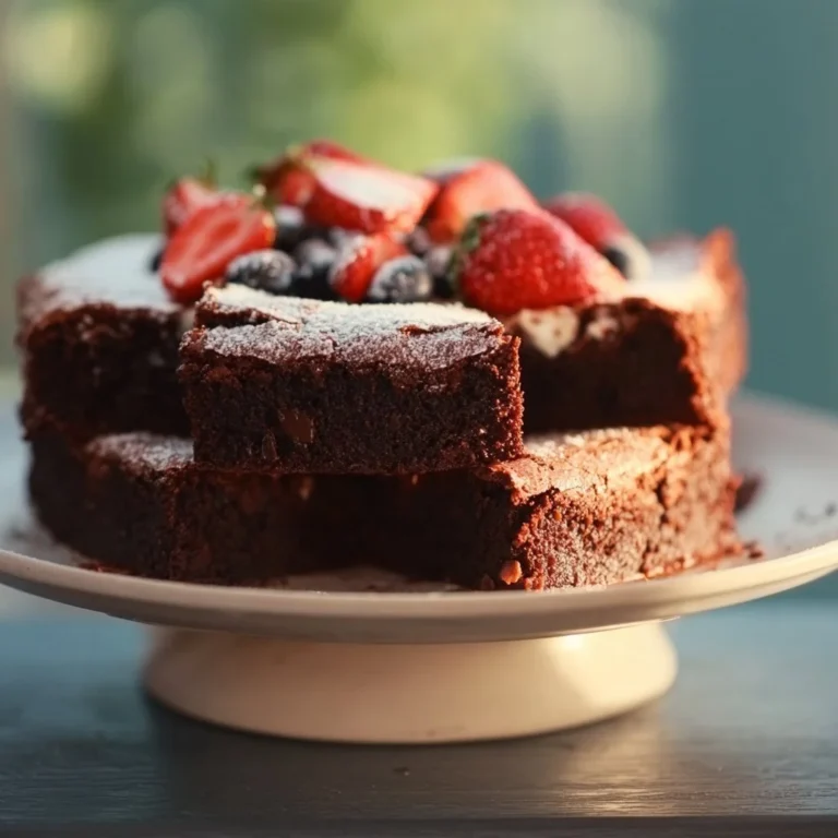 Leckere Brownies auf einem Teller mit Schokoladenglasur und Nüssen