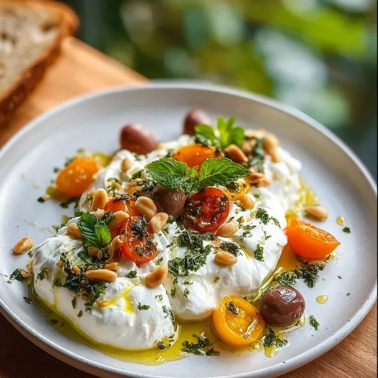 Leckere Burrata Vorspeise mit frischen Zutaten und aromatischen Kräutern