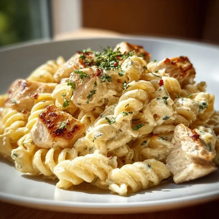 Cremige Hähnchen Feta Pasta in einer Schüssel serviert