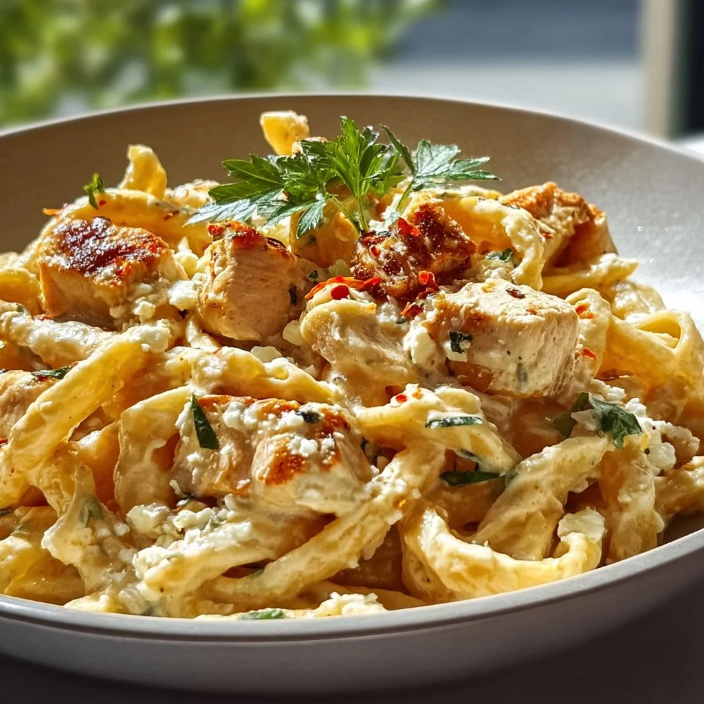 Cremige Hähnchen Feta Pasta