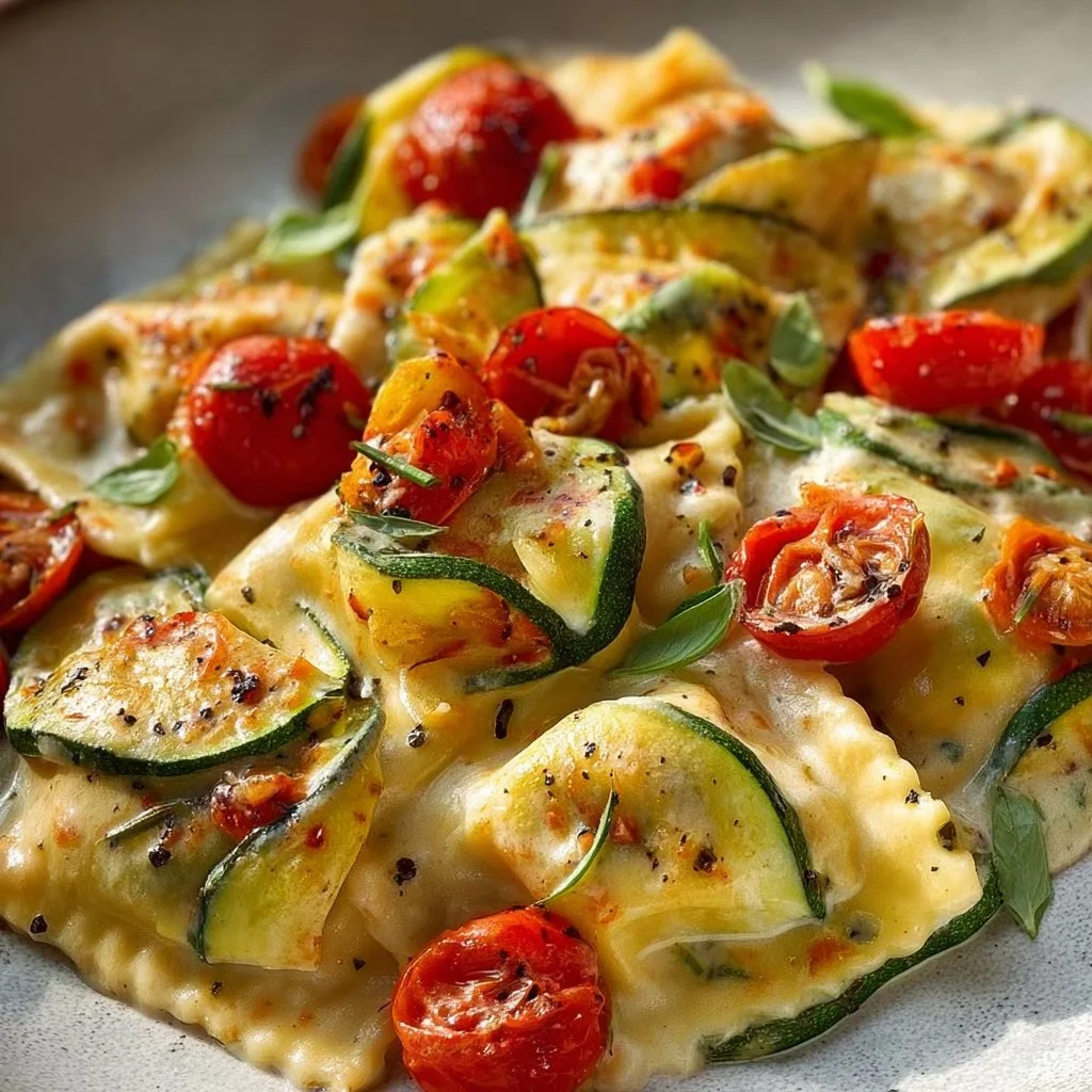Cremige Maultaschenpfanne mit Zucchini und Tomaten