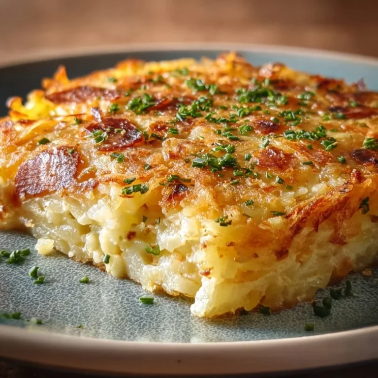 Cremiger Hüttenkäse Kartoffelrösti Auflauf mit goldener Kruste