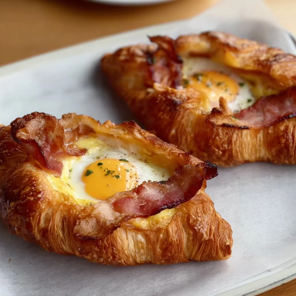 Eier- und Speck-Croissant-Boote