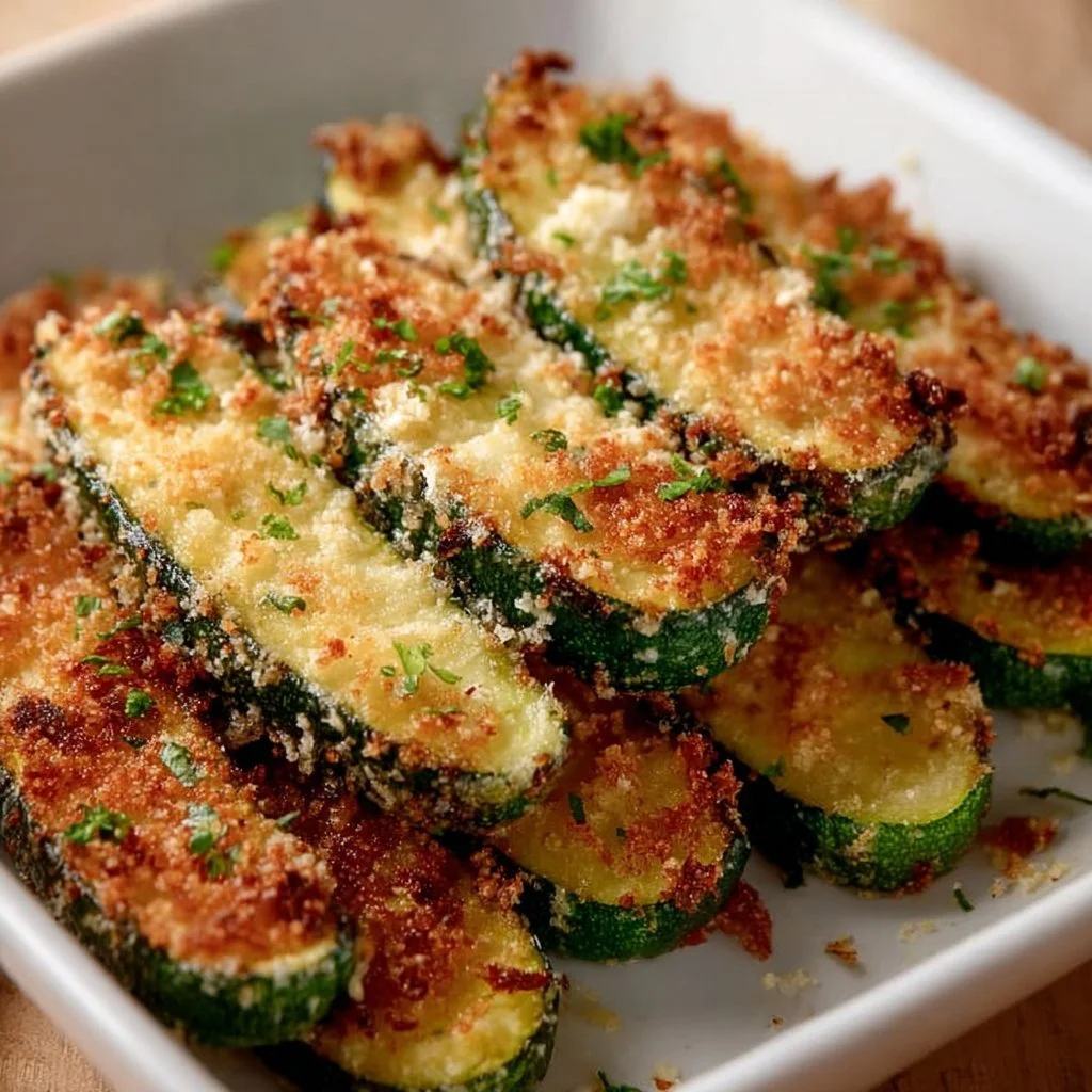 Gebackene Parmesan-Zucchini im Ofen geröstet, goldbraun und köstlich.