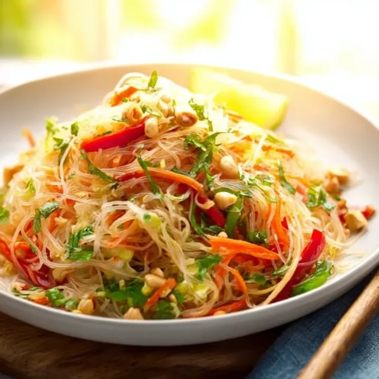 Leckerer Glasnudelsalat mit frischem Gemüse und einer aromatischen Soße.