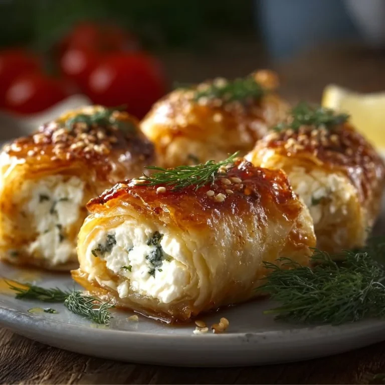 Im Ofen gebackene Feta-Rollen auf einem Teller serviert
