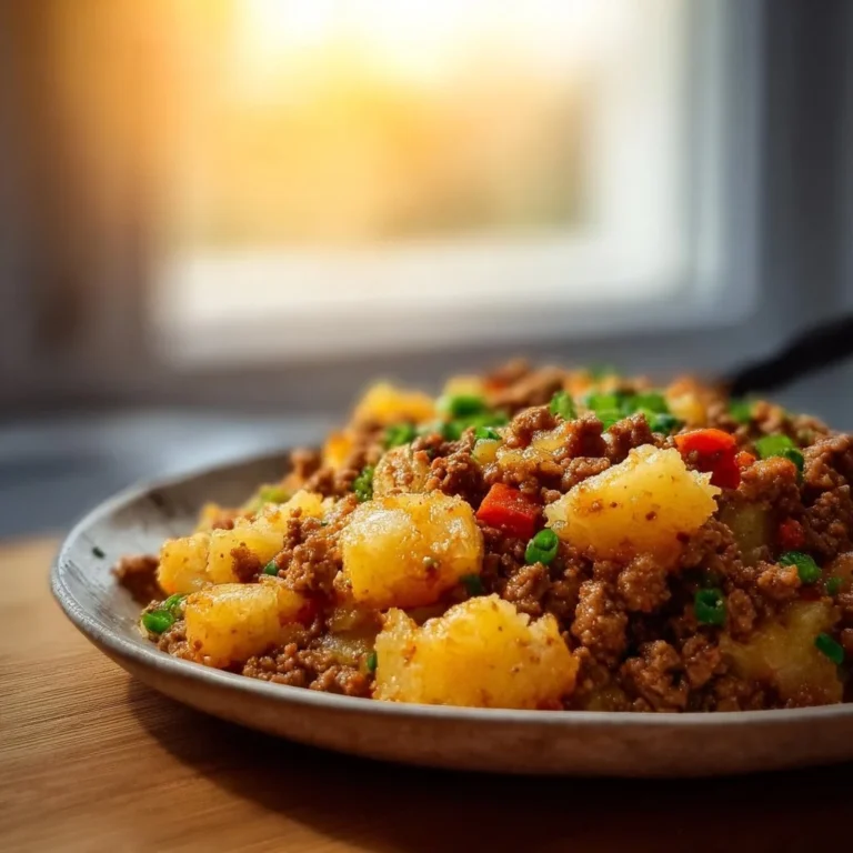 Leckere Kartoffel Hackfleisch Pfanne mit frischen Zutaten für eine schnelle Mahlzeit.