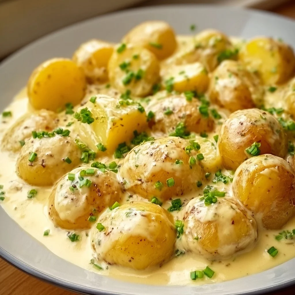 Kartoffeln in Knoblauch-Sahnesauce