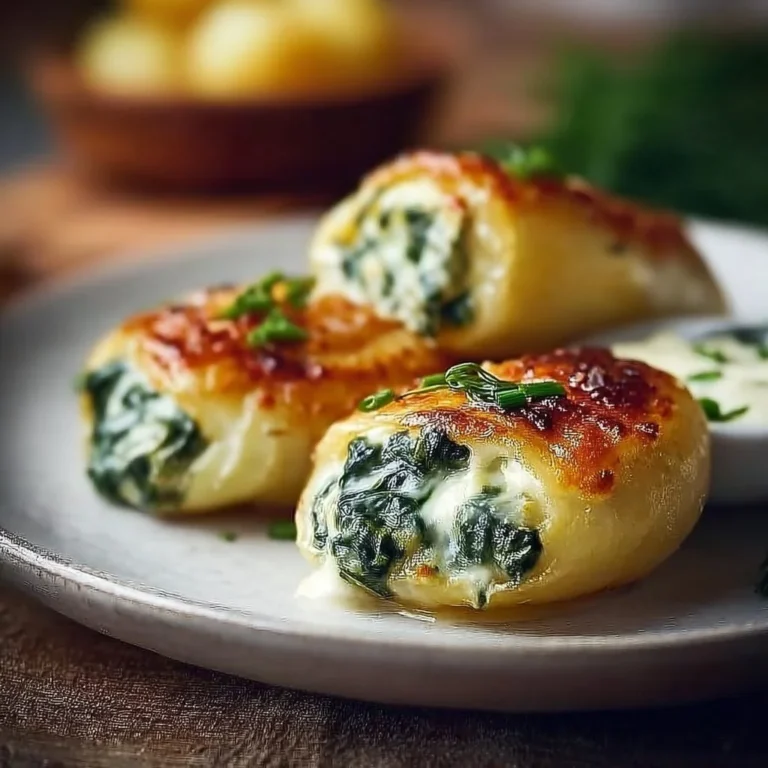 Leckere Kartoffeltaschen gefüllt mit Spinat und Frischkäse