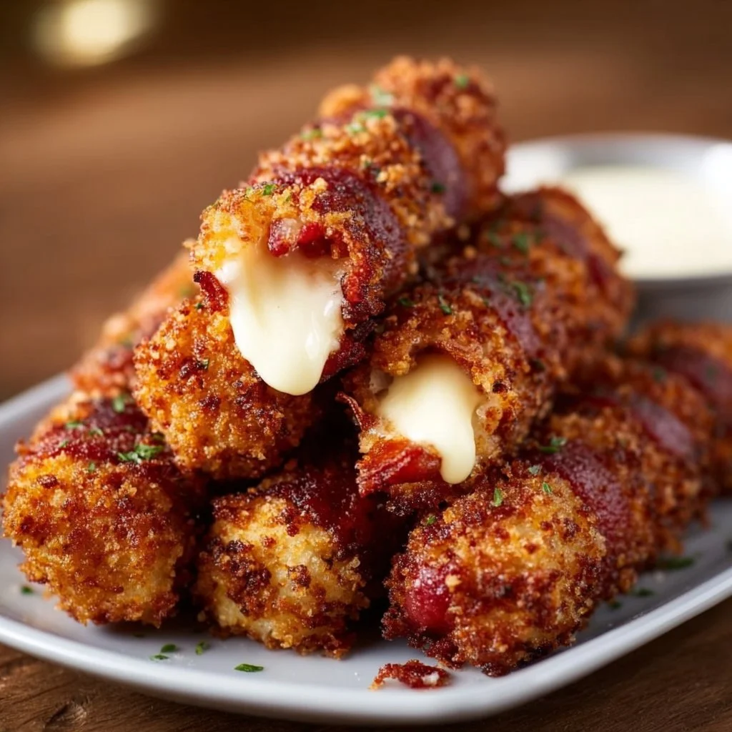 Knusprige Rindfleisch-Bacon-Mozzarella-Sticks