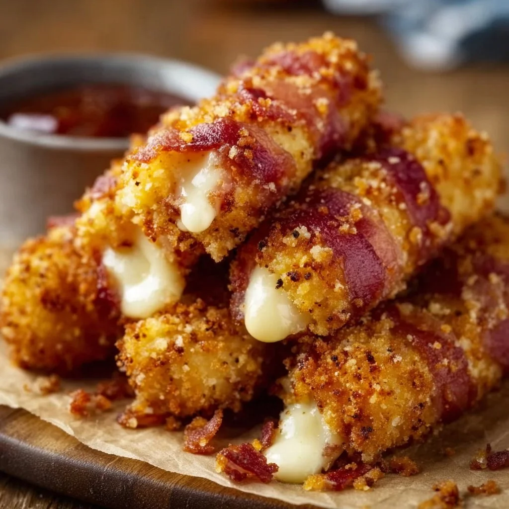 Knusprige Rindfleisch-Bacon-Mozzarella-Sticks