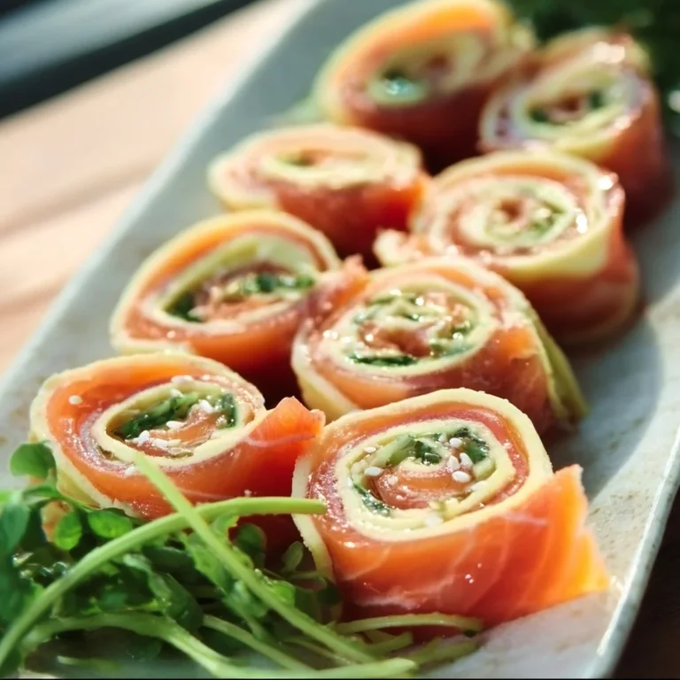 Leckere Lachsröllchen auf einem Teller als appetitliche Vorspeise