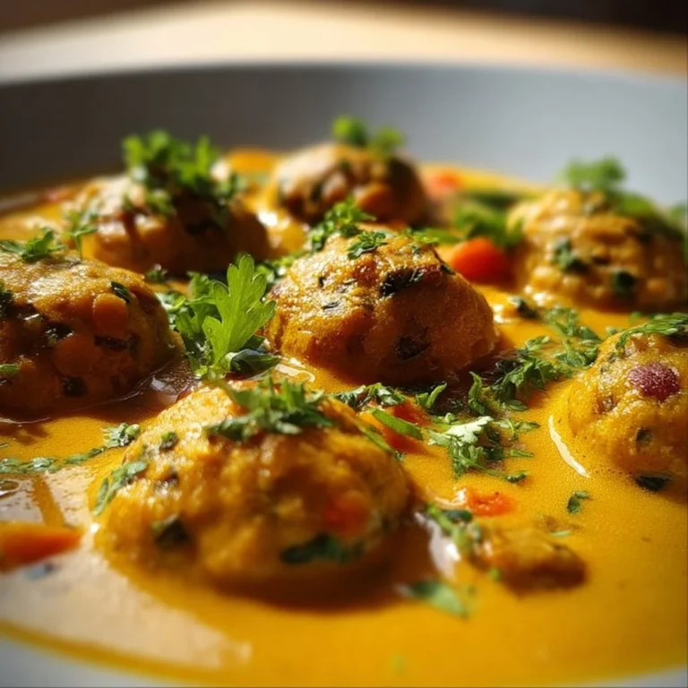 Linsenbällchen in Currysauce in einer Schüssel serviert