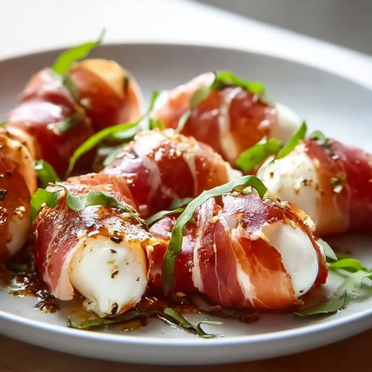 Rindfleisch-Proscuitto-Mozzarella Häppchen auf einem weißen Teller