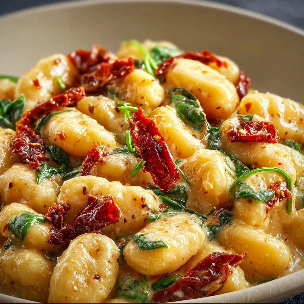 Vegane Gnocchi mit cremiger, sonnengetrockneter Tomatensauce