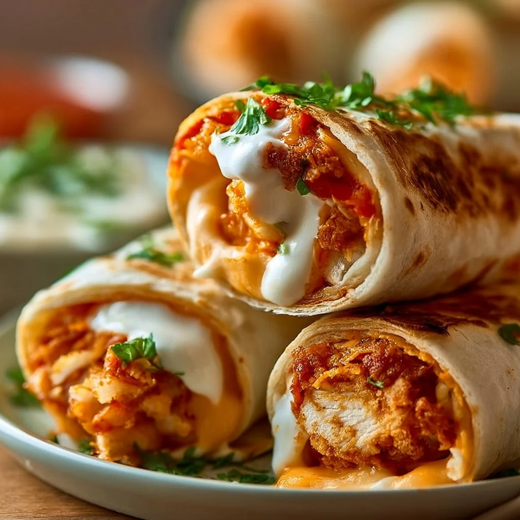 Crispy Air Fryer Hot Chicken und Käse Wraps Rezept