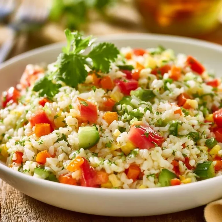 Einfacher Reissalat mit frischem Gemüse und aromatischen Kräutern