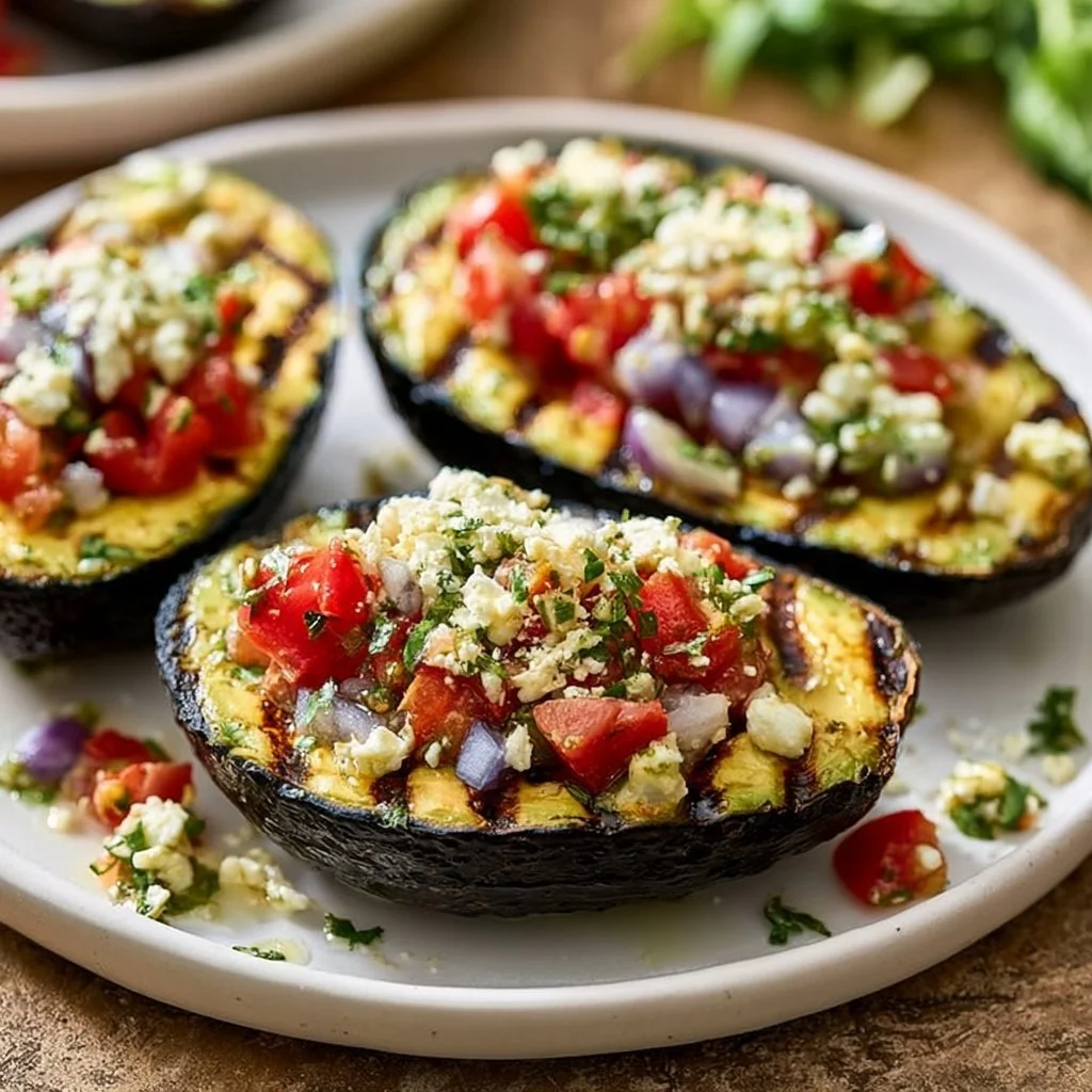 Gef&uuml;llte Grill-Avocados mit Feta und Kr&auml;uter-Tomaten-Salsa