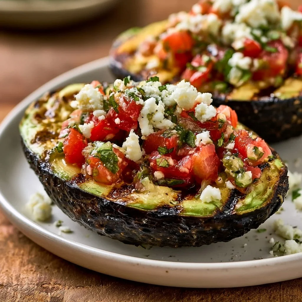 Gef&uuml;llte Grill-Avocados mit Feta und Kr&auml;uter-Tomaten-Salsa