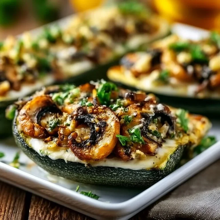 Gefüllte Zucchini mit Champignons auf einem Teller