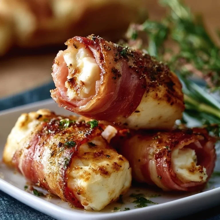 Gegrillte Feta-Schinkenröllchen auf einem Teller angerichtet
