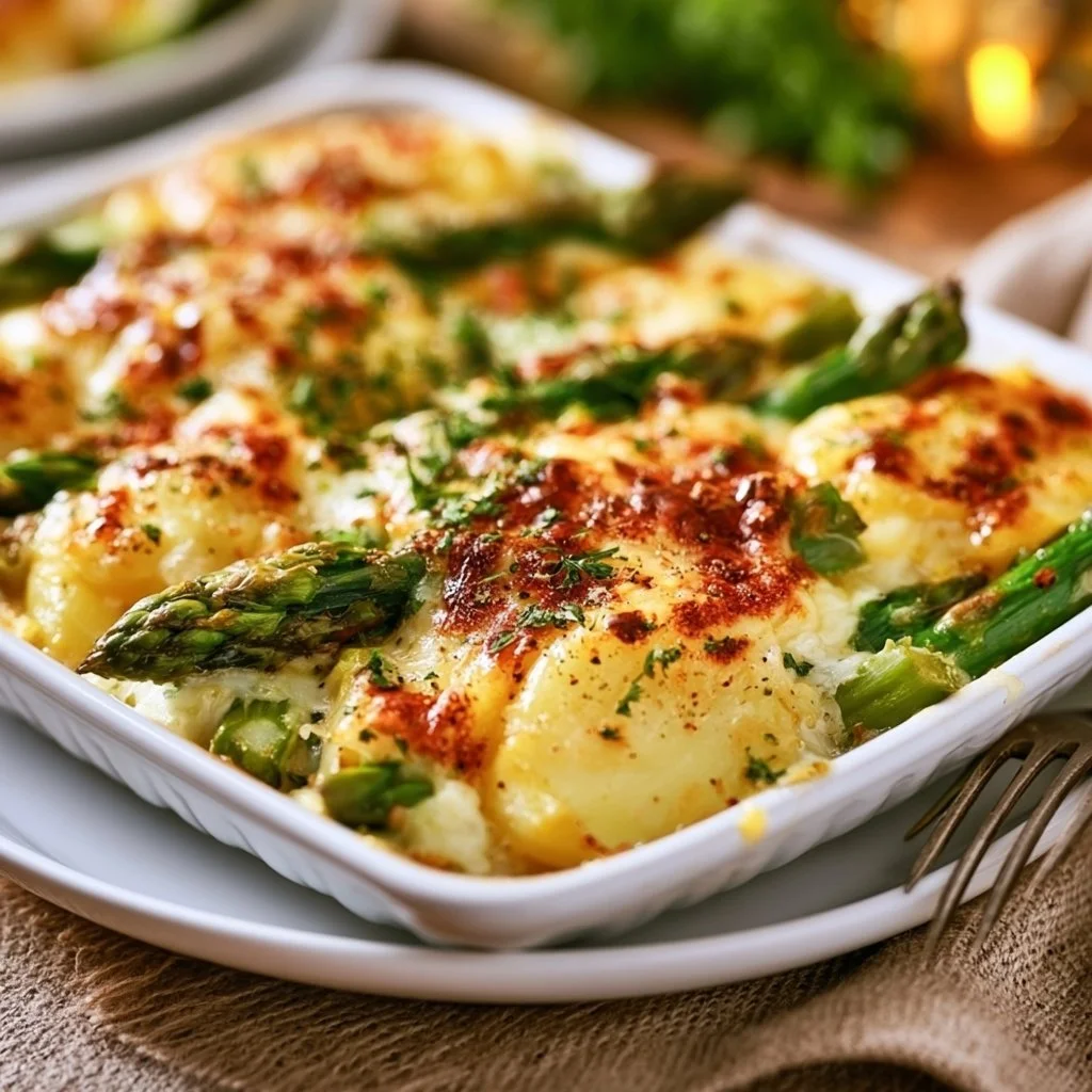 Gr&uuml;ner Spargel-Kartoffel-Auflauf