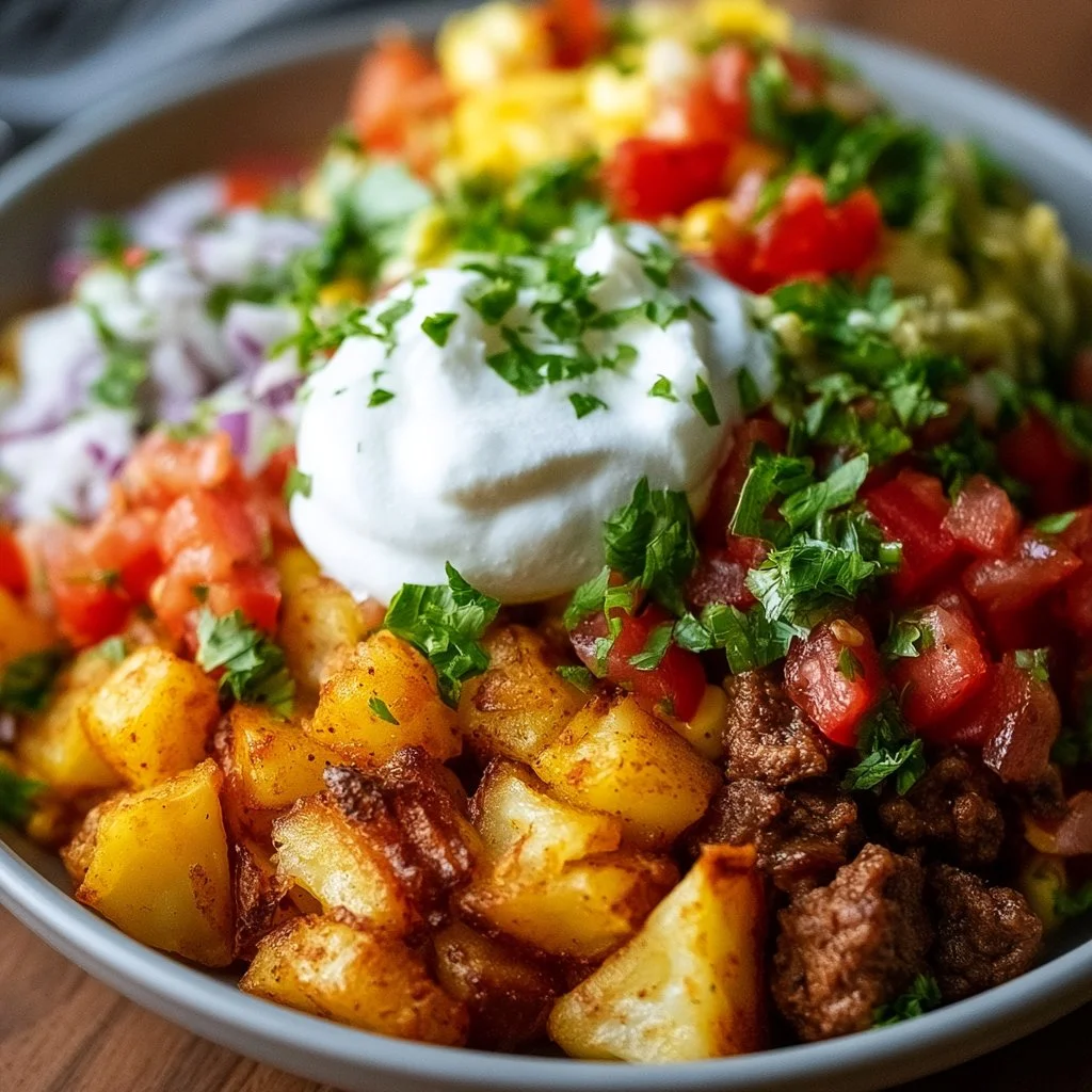 Kartoffel-Taco-Bowl-Mahlzeitenvorbereitung einfach sättigend