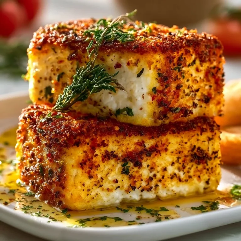 Knuspriger Feta aus dem Airfryer auf einem Teller serviert
