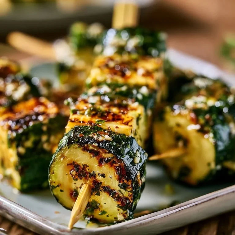 Köstliche Zucchini-Spieße auf einem Grill mit frischen Kräutern