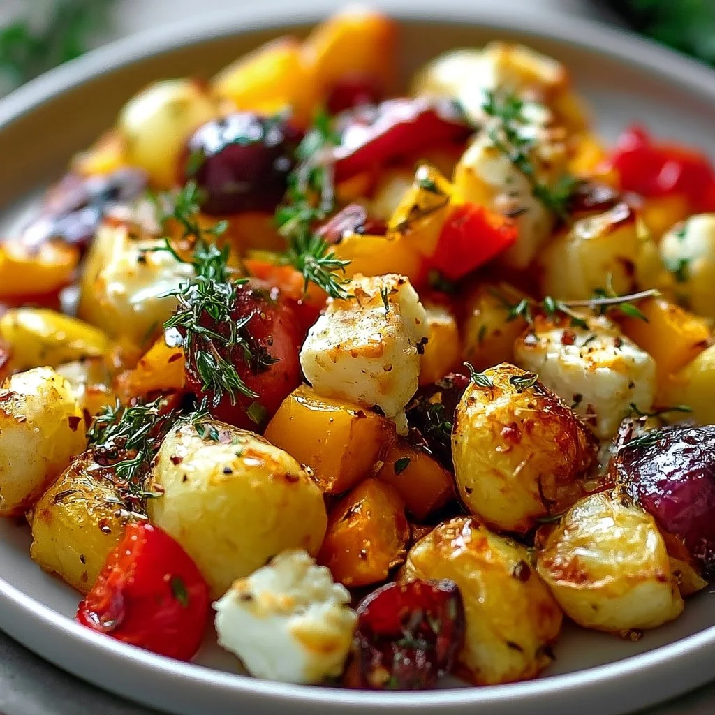 Köstliches Feta Kartoffeln Ofengemüse aus dem Ofen serviert