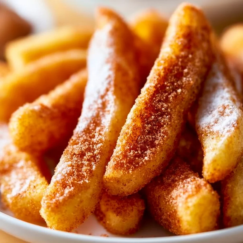 Knusprige Apfelpommes aus der Luftfritteuse, serviert mit Zimt