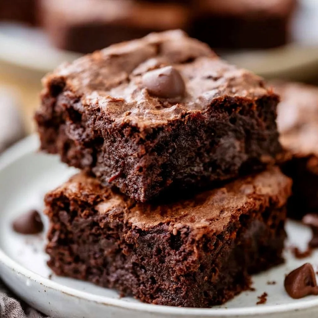 Leckere Luftfritteuse Brownies auf einem Teller, frisch gebacken und warm serviert.