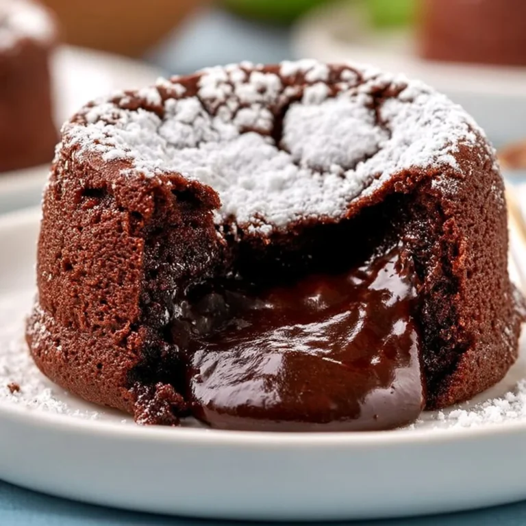 Luftfritteusen Lava-Kuchen mit geschmolzenem Schokoladenkern und Dekoration.