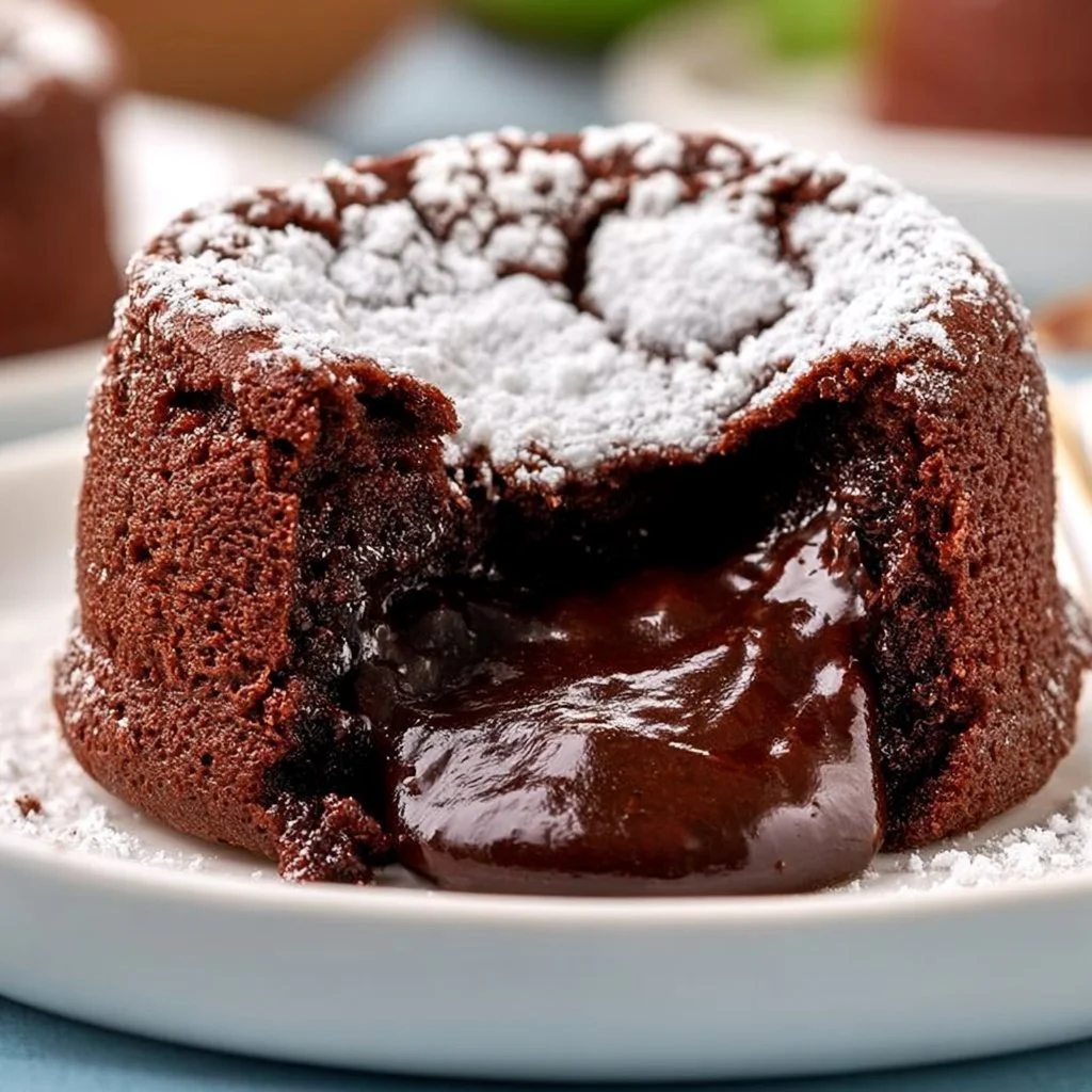 Luftfritteusen Lava-Kuchen mit geschmolzenem Schokoladenkern | Rezepte für Lava-Kuchen aus der Luftfritteuse, Schokoladen-Dessertrezepte aus der Luftfritteuse, Geschmolzene Lava-Kuchen