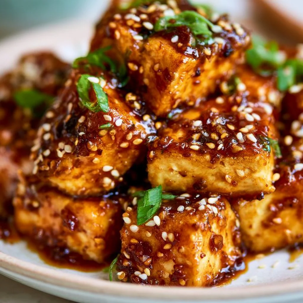 Luftgebackener Tofu mit Honig-Knoblauch-Sauce