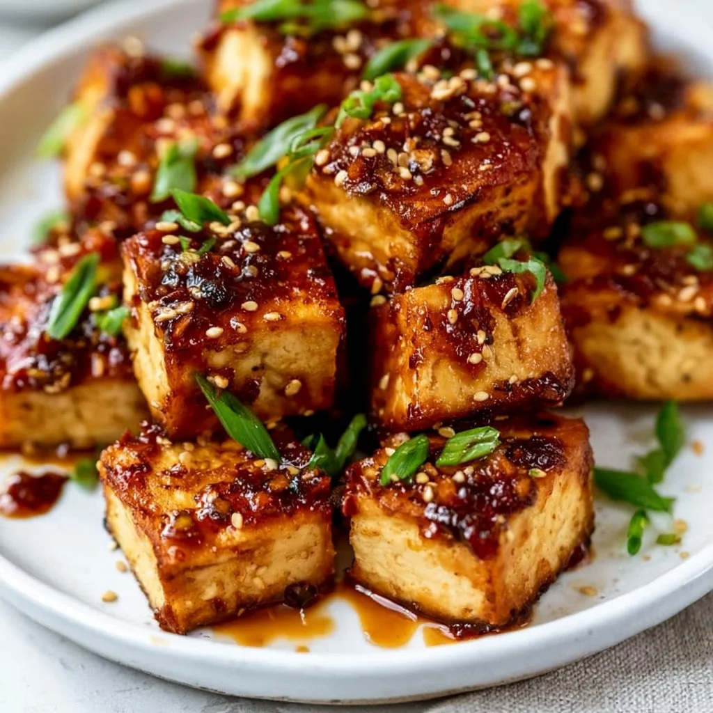 Luftgebackener Tofu mit Honig-Knoblauch-Sauce