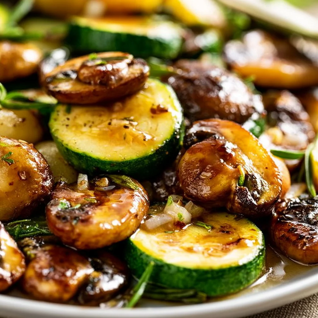 Pfannen-Zucchini und Champignons