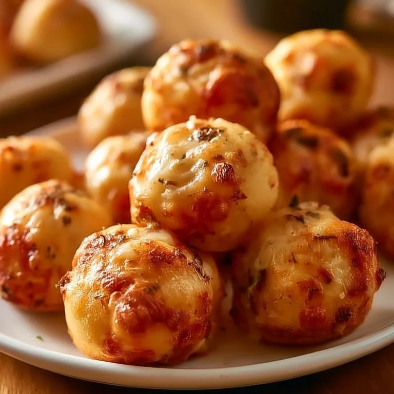 Leckere Pizza Bällchen ohne Hefe auf einem Holzbrett serviert.