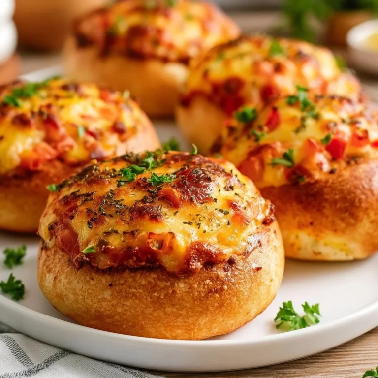 Leckere Pizzabrötchen aus dem Airfryer auf einem Teller serviert.