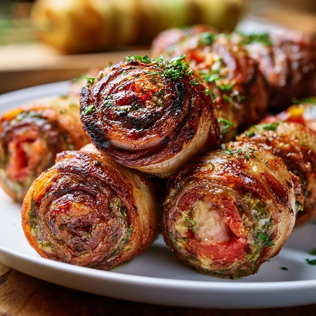 Leckere Rouladenspieße frisch vom Grill serviert.