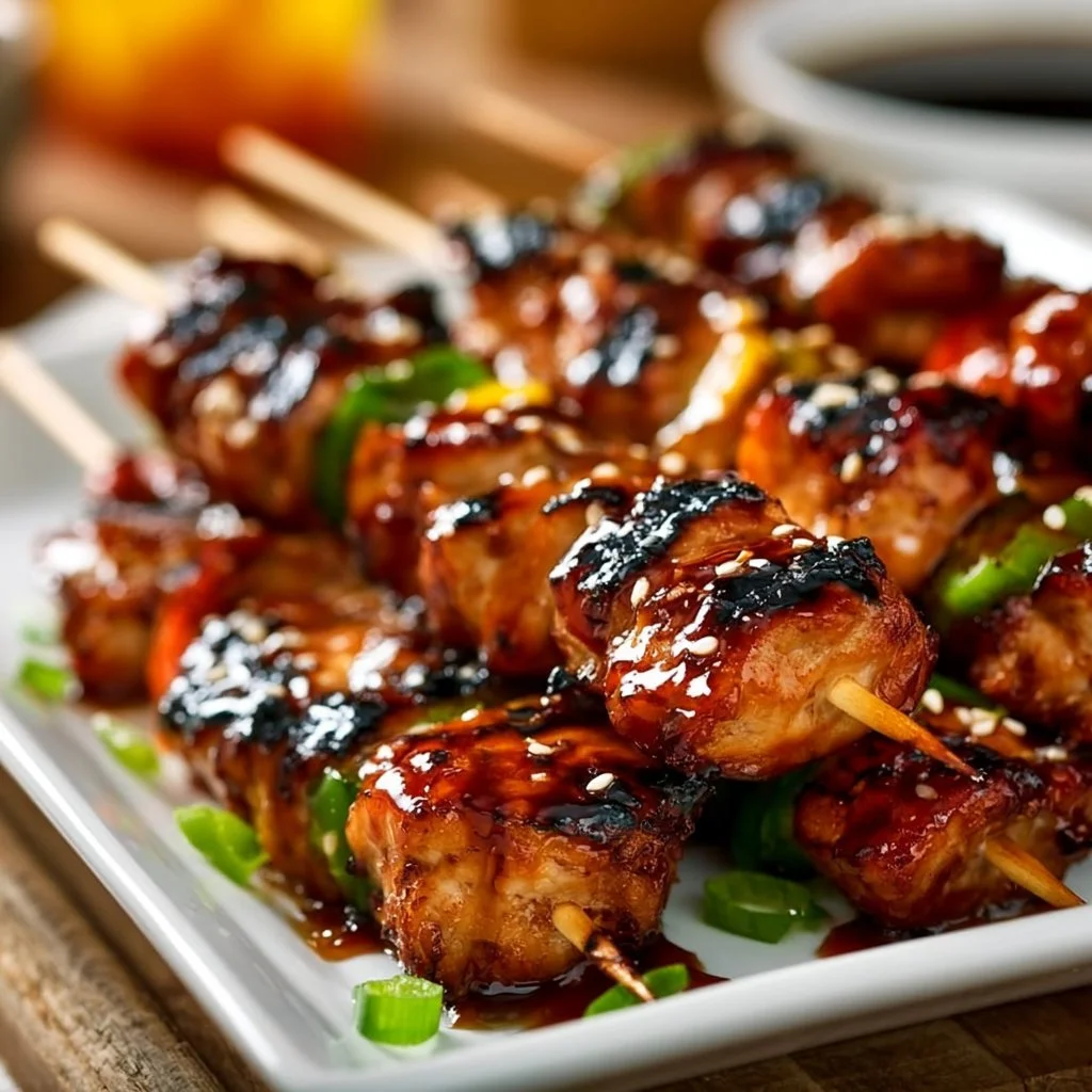 Saftige Teriyaki Hähnchen Spieße auf einem Grill