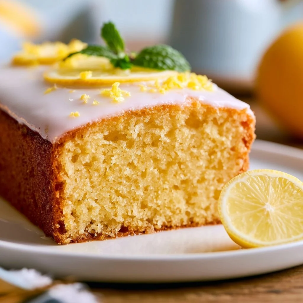 Saftiger Zitronenkuchen mit Öl auf einem Teller