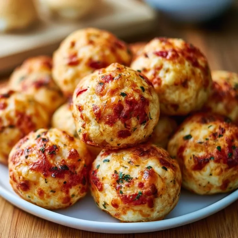 Leckere und schnelle Pizza-Bällchen auf einem Teller serviert
