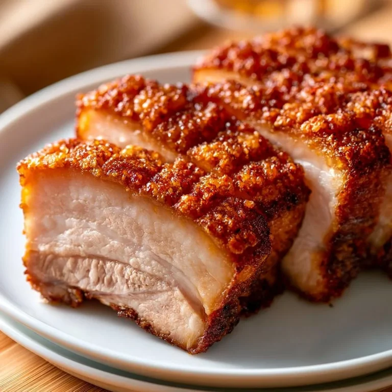 Schweinebauch aus dem Airfryer, knusprig und saftig zubereitet.