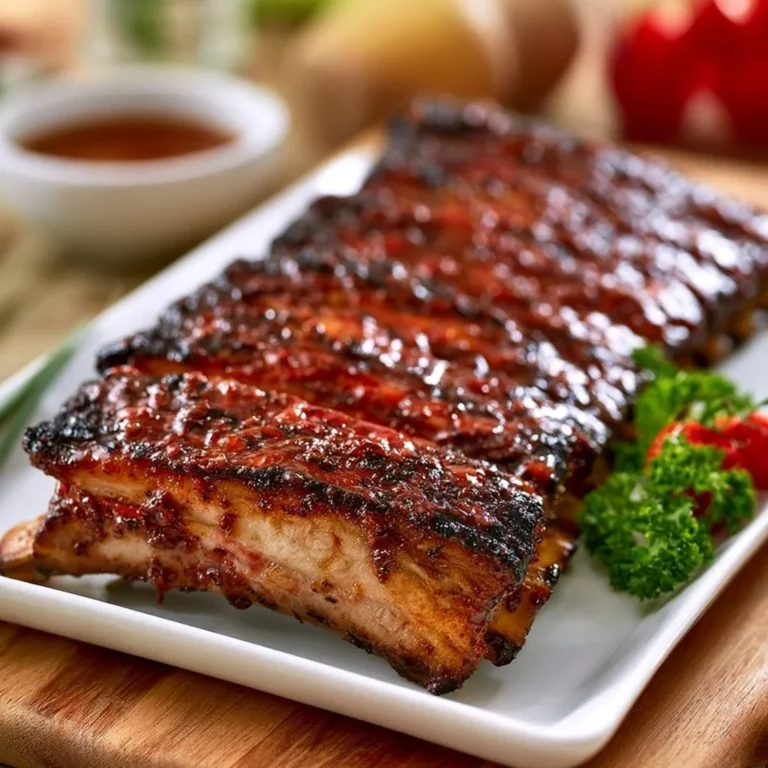 Spareribs mit würziger Marinade auf einem Grillteller