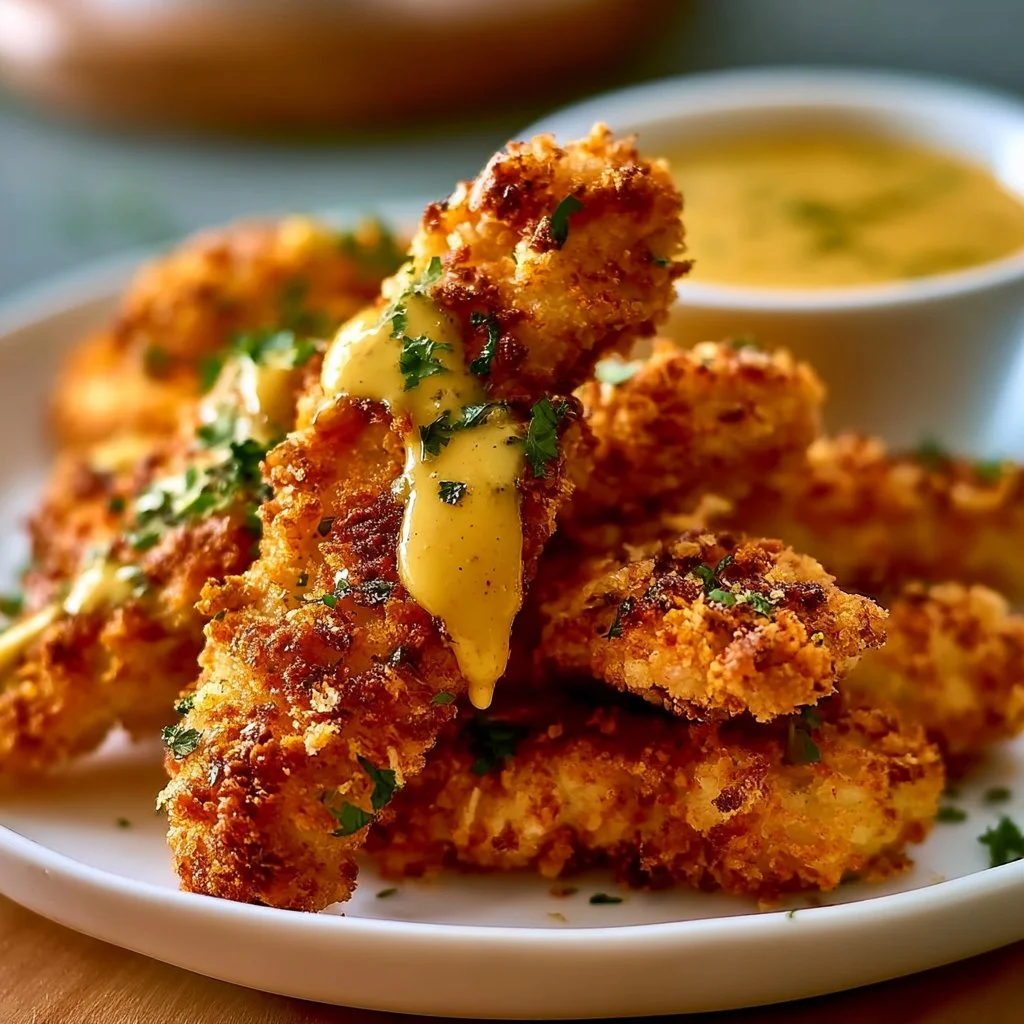 Super knusprige Air Fryer Hähnchenstreifen & Honig-Senf-Sauce