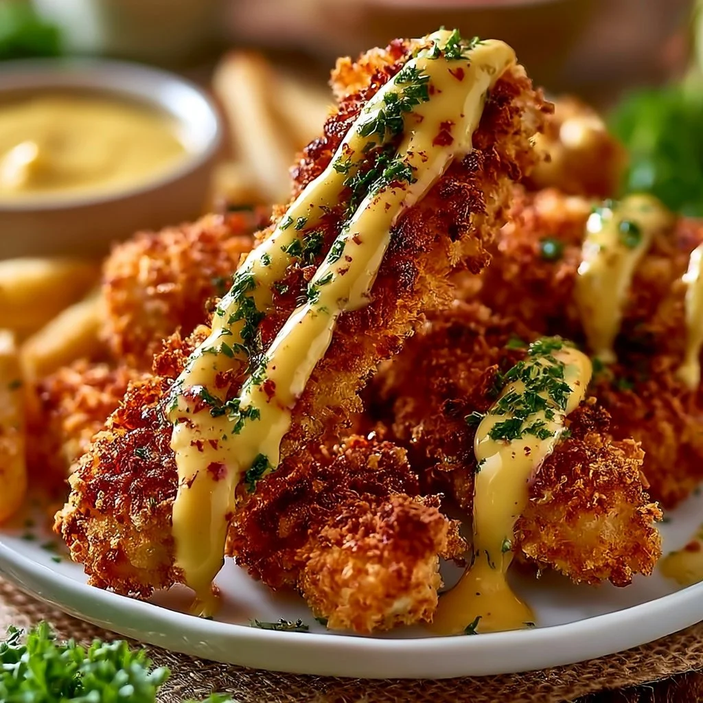Super knusprige Air Fryer Hähnchenstreifen & Honig-Senf-Sauce